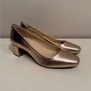 Alex Marie Metallic Rose Gold Block Heel Pumps